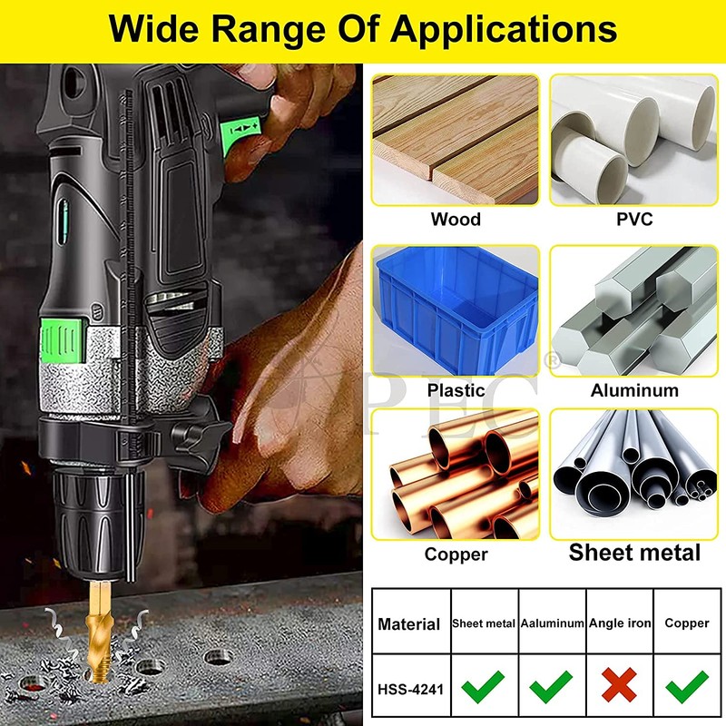 TOPEC Tap Bit Set, 3-in-1 HSS Titanium Coated Combination Drill