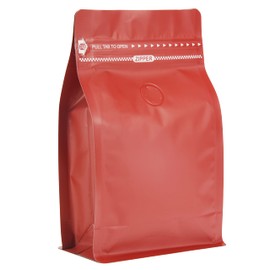 Red Color Coffee Bags with Valve, High Barrier Foil Coffee Package Pouches with Air Release Valve, Flat Bottom & Resealable Pull Tab Zipper, Matt Red (50, 8oz/0.5lb/250gm)