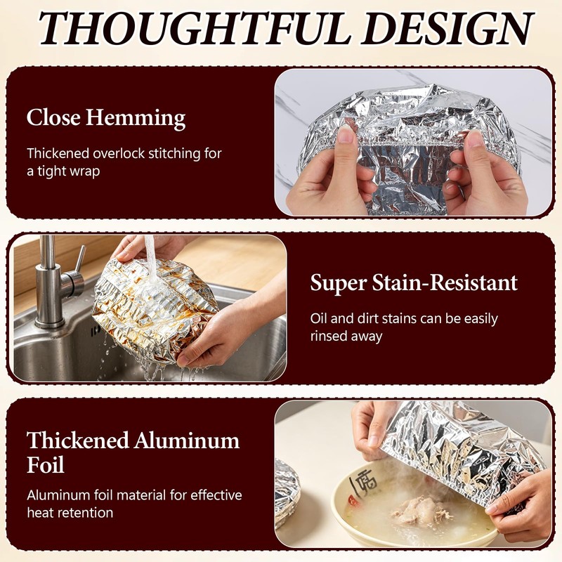 90PCS Reusable Aluminum Foil Food Covers, Universal Fresh Keeping and
