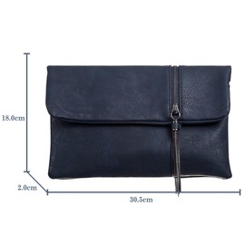UShopUK Faux Leather Large Flap Envelope with Tassel Cross Body Bridal Prom Wedding Evening Clutch Party Purse Hand Bag (Navy Blue)