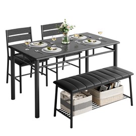 IRONCK Dining Table Set for 4, Kitchen Table with Upholstered Bench and 2 Chairs, Kitchen Table and Chairs Set for Small Space, Apartment, Black