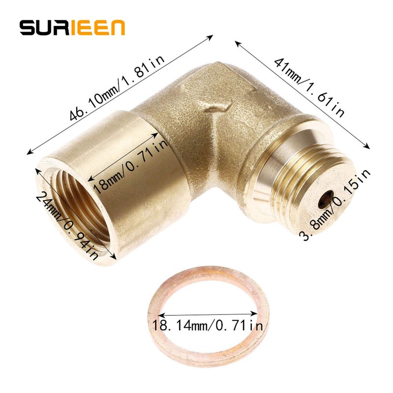 90 Degree Brass Extension Spacer, Angled Oxygen Sensor Extender Adapter