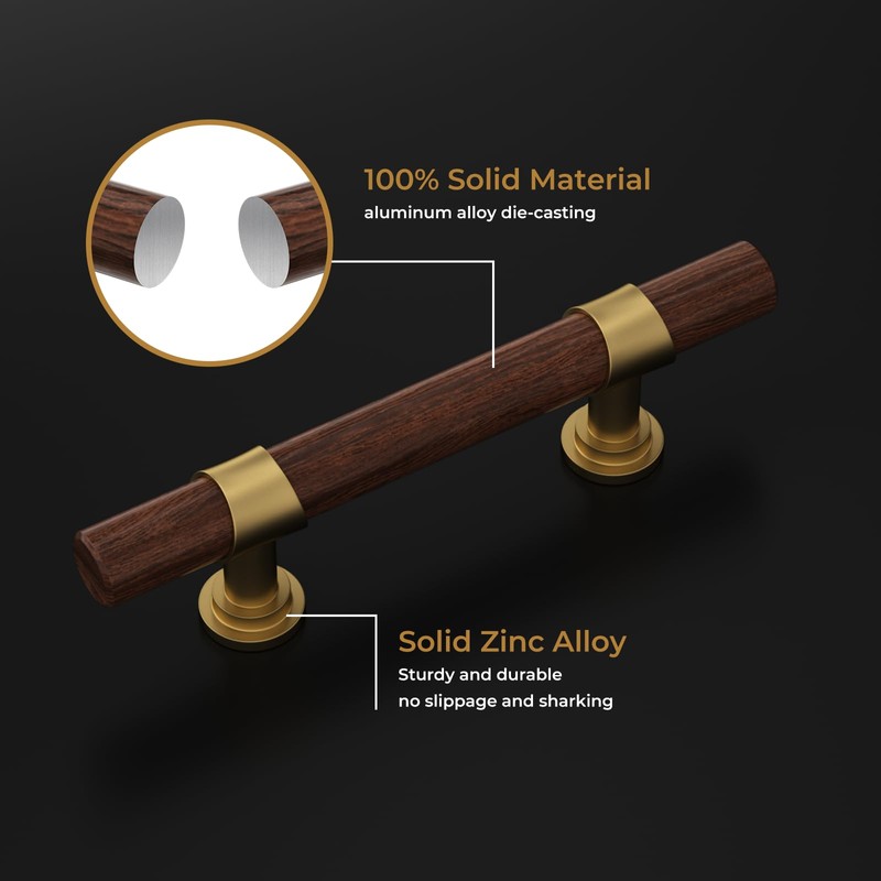 Haliwu 10 Pack Wood Grain and Gold Cabinet Pulls Gold