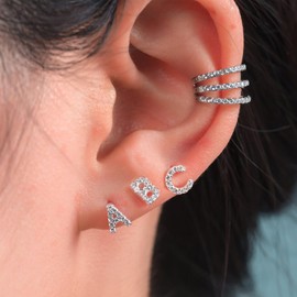 KASFREE 925 Sterling Silver Initial Earrings for Women Initial Earrings for Women Initial Earrings Silver Letter Earrings for Women (J Earrings)