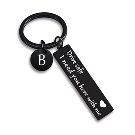 VICKHU drive safe keychain for boyfriend,26-letter keychain,gifts for boyfriend on bithday christmas valentines day (Black letter B)