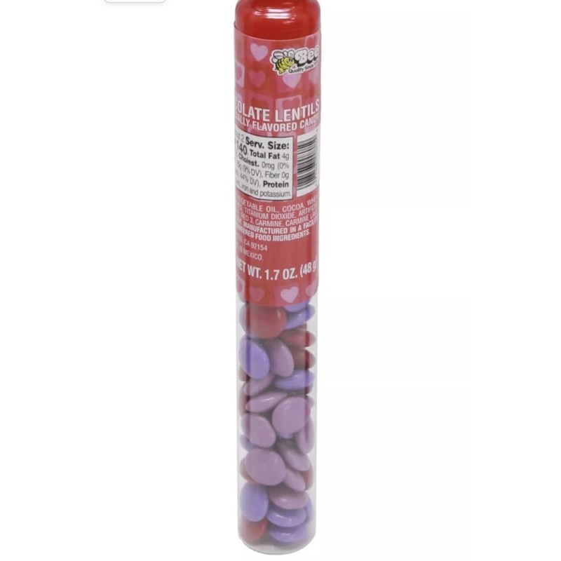M & M Valentines Day Heart Candy Tube-Chocolate Lentils Flavored