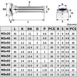 Nuts OT nuts 30 PCS Coach Bolts M5 x 50mm Cup Square Carriage Bolts and Hex Nylon Lock Nut Set Zinc Plated Carbon Steel Carriage Bolts for Wood Furniture Construction