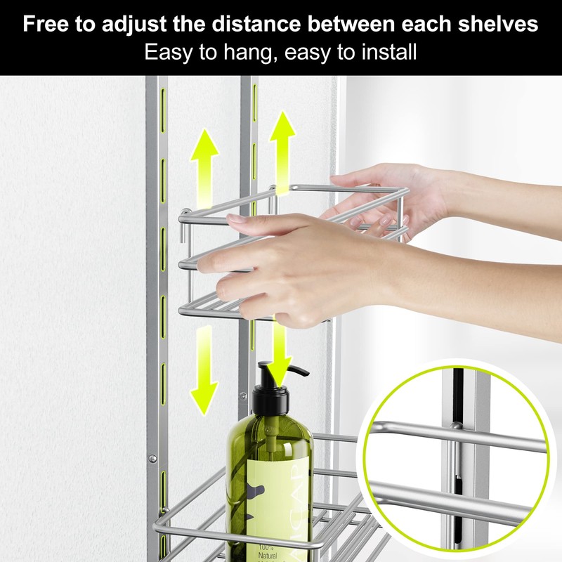 Orimade Over The Door Shower Caddy Adjustable 5 Tier Silver