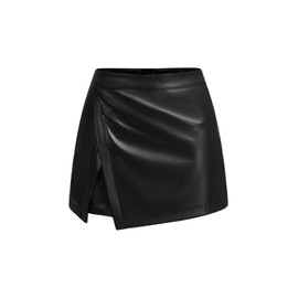 GORGLITTER Women's Trouser Skirt PU Leather Skirt High Waist Summer Skirt Tight Skirt Short Wrap Skirt Asymmetrical Leather Skirt with Slit Party Skirt Casual Skirt, black, S
