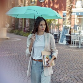 PERLETTI Slim Pocket Umbrella for Women Men - Compact Umbrella Manual Small Lightweight Plain - Mini Rain Umbrella Women's Umbrella Ultralight Foldable - Diameter 91 cm, mint green