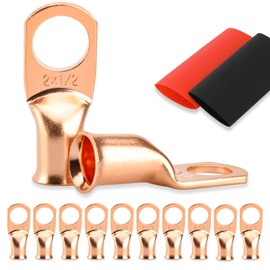 10PCS Battery Cable Ends, 2 Gauge Wire Connectors 1/2 Copper Wire Lugs, Bare Copper Eyelets with Heat Shrink Tubing by HOUSUN