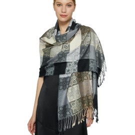 PANTONIGHT Women's Cashmere Feel Jacquard Scarf Soft Scarf Warm Large Size Shawl Party Scarf (3209)