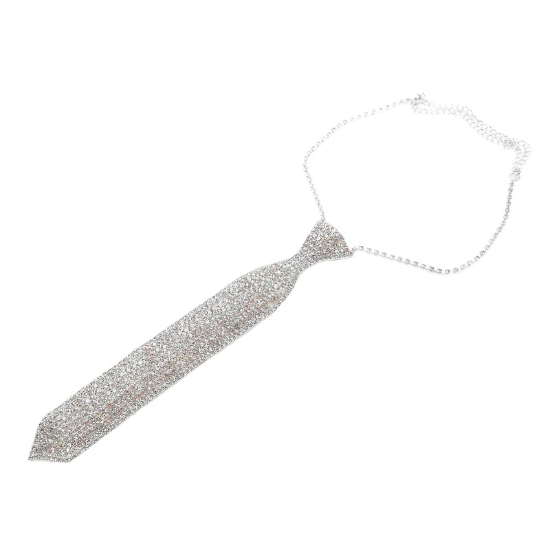 Sparkly Rhinestone Necktie Necklace Glitter Crystal Collar Choker Women Wedding