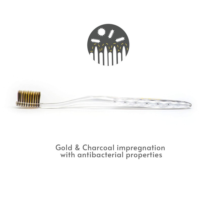 Nano-b Rainbow Pack of 4 Antibacterial Manual Toothbrushes【Gold & Bamboo