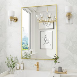 Koonmi Gold Mirrors for Wall, 30x40 Inch Bathroom Mirror, Rectangular Wall Mirror for Living Room Bedroom Bathroom, Hangs Horizontally or Vertically
