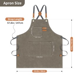 AOLEBA Aprons for Men & Women,Canvas Chef Apron with Cross Back Adjustable,For Kitchen, Garden, Cafe, Gifts for Dad Father Men, M-XXL (Grey Brown)