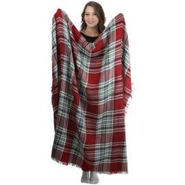 ToBeInStyle Women's Flannel Frayed Edge Blanket Scarf - Red/Green