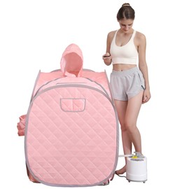 ZONEMEL Portable Steam Sauna Kit for 1 Person or 2 Person Full Body Home Sauna Spa, Leg Detox Relaxation, 2L Steam Pot, Remote Control (Pink, L 33.5”x W 32.3”x H 41.7”)