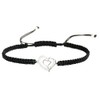 Sterling Silver Cubic Zirconia Double Heart Love Black Hand-Braided Cord