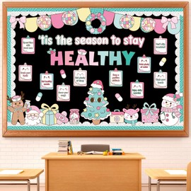 Funrous Winter Bulletin Board Decorations Set - Winter Health Classroom Decor School Nurse Bulletin Boards Healthy Habits Paper Cutouts for Christmas January Pastel Retro Groovy Office Decor Supplies