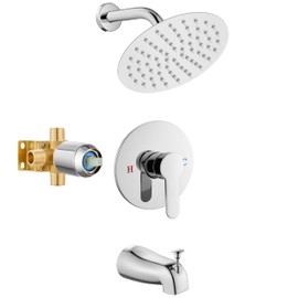 Airuida Shower Faucet Set with Tub Spout Bathtub Faucet Kit Shower Tub Faucet Set Complete Tub Shower Trim Kit with Solid Brass Rough-in Valve Rainfall Round 8 Inch Shower Head Chrome Polish