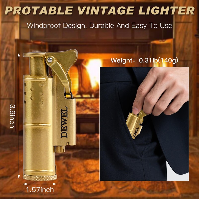 2 Pack Cool Vintage Copper&Brass Wheel Lighter, Pressure-Relief Reusable Windproof