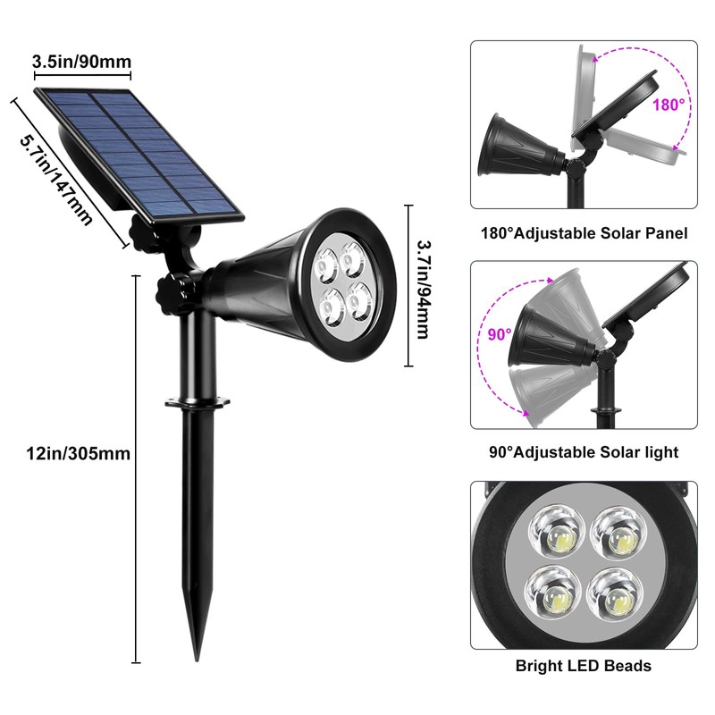 T-SUN [2 Pack] LED Solar Spotlights, Waterproof Outdoor Security Landscape