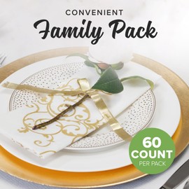 SimuLinen Gold & White Dinner Napkins - Disposable Linen Feel Decorative Cloth-Like Large Napkins - Elegant, Soft, Absorbent & Durable Airlaid Material (19"x17" - Box of 300)