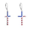 POPLYKE American Flag Cross Earrings for Women 925 Sterling Silver