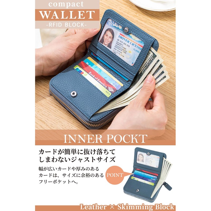 BORPORT Women's Bi-Fold Wallet, Compact Wallet, Round Zipper, Bi-fold Wallet,