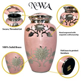 Human Funeral Cremation Urn, Large Size Pink Human Ash Urn with Velvet Bag and Personalization