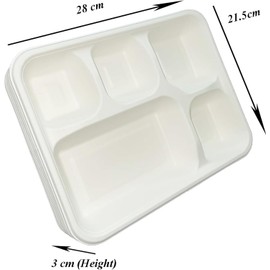 aaksh 555 Pack of 25, Strong 5 Compartment Disposable Plates Party Lunch Dinner Plates Super Rigid Biodegradable Eco Friendly Compostable Dinner Plates, Birthday Party Plates