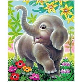 Diamond Painting Set, Elephant with Flowers and Accessories, Craft Kit for Painting with Rhinestones, for Children from 5 Years