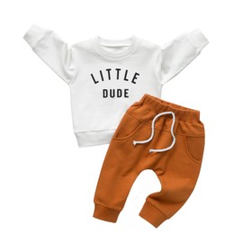 Toddler Baby Boy Clothes Letter Long Sleeve Sweatshirt Pullover Tops Long Jogger Pants Fall Winter Outfit Set Brown 9-12 Months