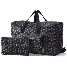 Arxus Large Foldable Duffel Tote Carry on Weekend Overnight Travel Bag Over Luggage with Shoulder Strap (Black Dog)