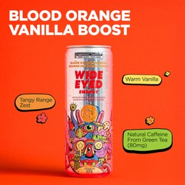 Wide Eyed Energy Caffeinated Vitaminized Sparkling Beverage, Blood Orange Vanilla Flavor, 80mg Caffeine, 12 fl oz, Pack of 12