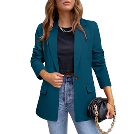 CRAZY GRID Womens Casual Blazer Long Sleeve Business Suit Jacket Open Front Button Work Office Blazer Jacket Fashion Dressy Ladies Blazer Iron Blue Size Medium