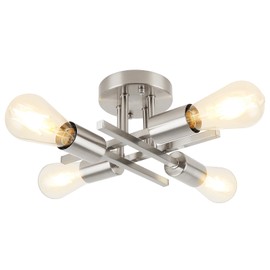 WILON Brushed Nickel Flush Mount Ceiling Light 4-Light Kitchen Lighting Fixtures Ceiling Lamp Industrial Semi Flush Mount Ceiling Light Fixture for Hallway Bedroom Living Room Laundry Entryway