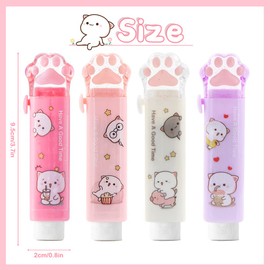 Pack of 4 Cat Paw Erasers, Sliding Retractable Eraser, Cat Rubbers for Children, Push-Pull Erasers for Students Writing Office, School and Stationery