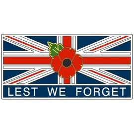 Poppy Car Window Sticker with Union Jack Lest We Forget - in Support of The Veterans Lifeline Charity