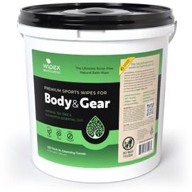 Wipex No Rinse Body Wipes - Large Plant Based Cloth with Tea Tree Oil, Ideal Quick Clean Up for Athletes, Yoga, Gym, Wrestling, Team Sports & Adults, Fitness Equipment Cleaner, 225 Count (Pack of 1)