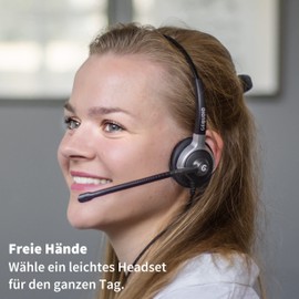 GEQUDIO Headset Compatible with Yealink, Snom, Avaya, Grandstream Phone - Includes RJ Cable - Headphones & Microphone with Replacement Pad - Especially Light 80g (2-Ear)