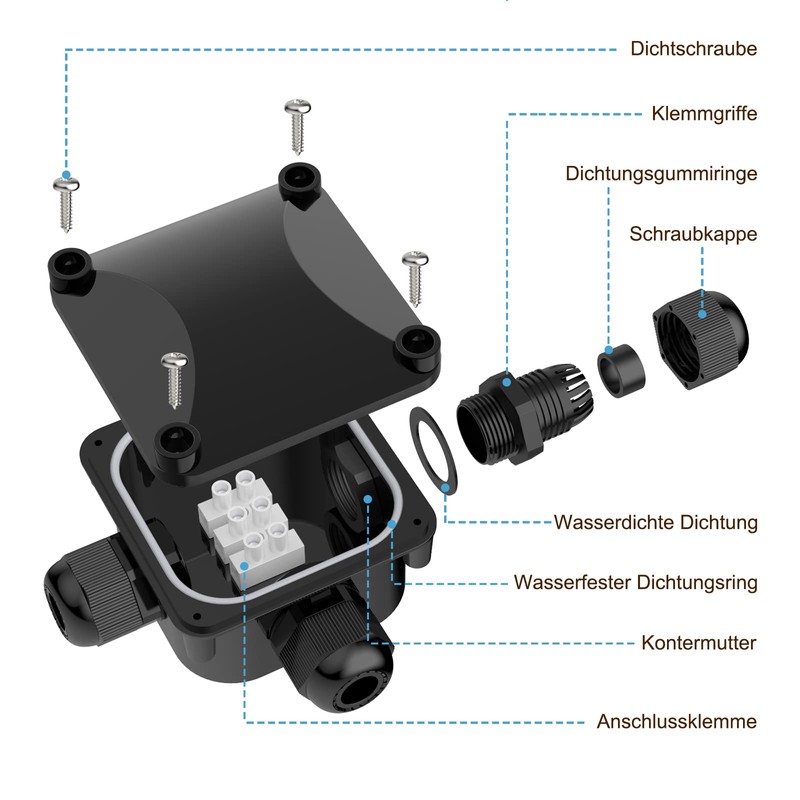 Waterproof Junction Boxes 3 Way Cable Connectors Outdoor External Electrical