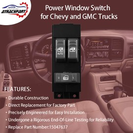 Window Switch Driver Side Master Power Switch | Compatible with 1999 2000 2001 2002 Chevy Silverado GMC Sierra 1500, 2500, 2500 HD, 3500 2-Doors Pickup Truck | Replace # 15047637, Gray