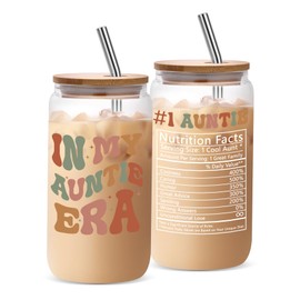 JOSTTER Aunt Glass Cup Gifts - Auntie Birthday Gift Ideas Iced Coffee Cup 16 oz, Christmas & Mother's Day Gifts for New Auntie Best Aunt Ever from Niece Nephew