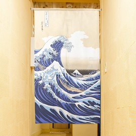 Noren Workshop Noren Ukiyo-e Japanese Tapestry Half Noren Traditional Hokusai Width 33.5 x Length 59.1 inches (85 x 150 cm), White Wave Lace Fabric 2047