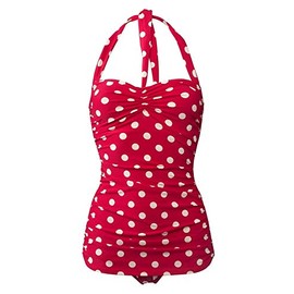 Esther Williams Women's 50s Pin Up One Piece Swimsuit-Black with white polka dots-10