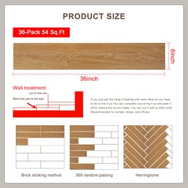 Peel and Stick Floor Tile，36-Pack 54 Sq.Ft, ，Natural Wood Look Vinyl Plank Flooring，Self Adhesive Durable and Waterproof，for Transfer Bedroom, Kitchen, RV, Bathroom and Living Room (36, 7016, 36 PCS)