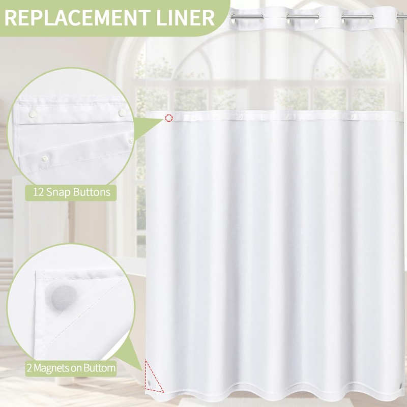 Litabel White Fabric Snap-in Shower Curtain Liner Replacement, 70W x
