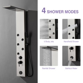 BWE Stainless Steel Shower Panel Tower System 5 Jets Multi-Function Shower Tower Black Panel with Handheld Wand Wall Mount Shower and bathtub outlet Brushed Nickel and Black